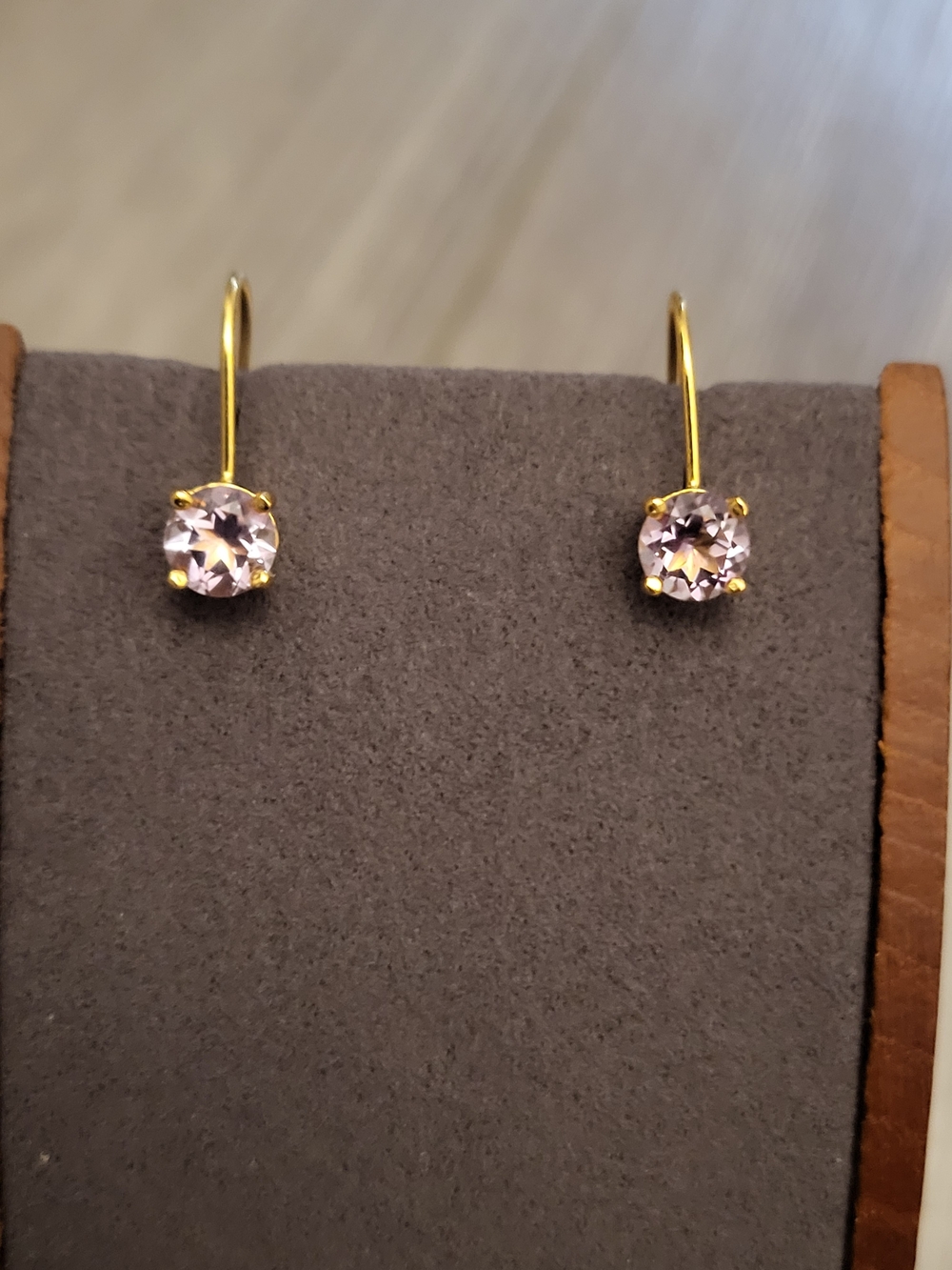Delicate Gold Over Sterling 925 Silver Leverback Earrings with Amthyst Gemstones